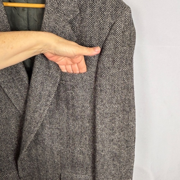 Mens 100% Shetland Wool Blazer Sport Coat Towncraft 42L Gray Herringbone Classic - Picture 3 of 13